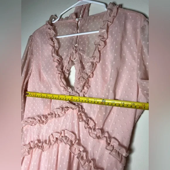 Dusty Pink Swiss Dot Mini Dress with Ruffles – Size Large - Picture 10 of 15